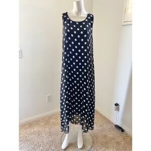 miger black and white polka dot dress / semi sheer lined sleeveless flowy dress